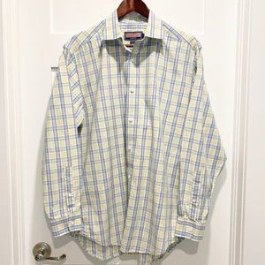 Vineyard Vines Medium M Baron Shirt Blue Yellow Plaid Button Up - Size M